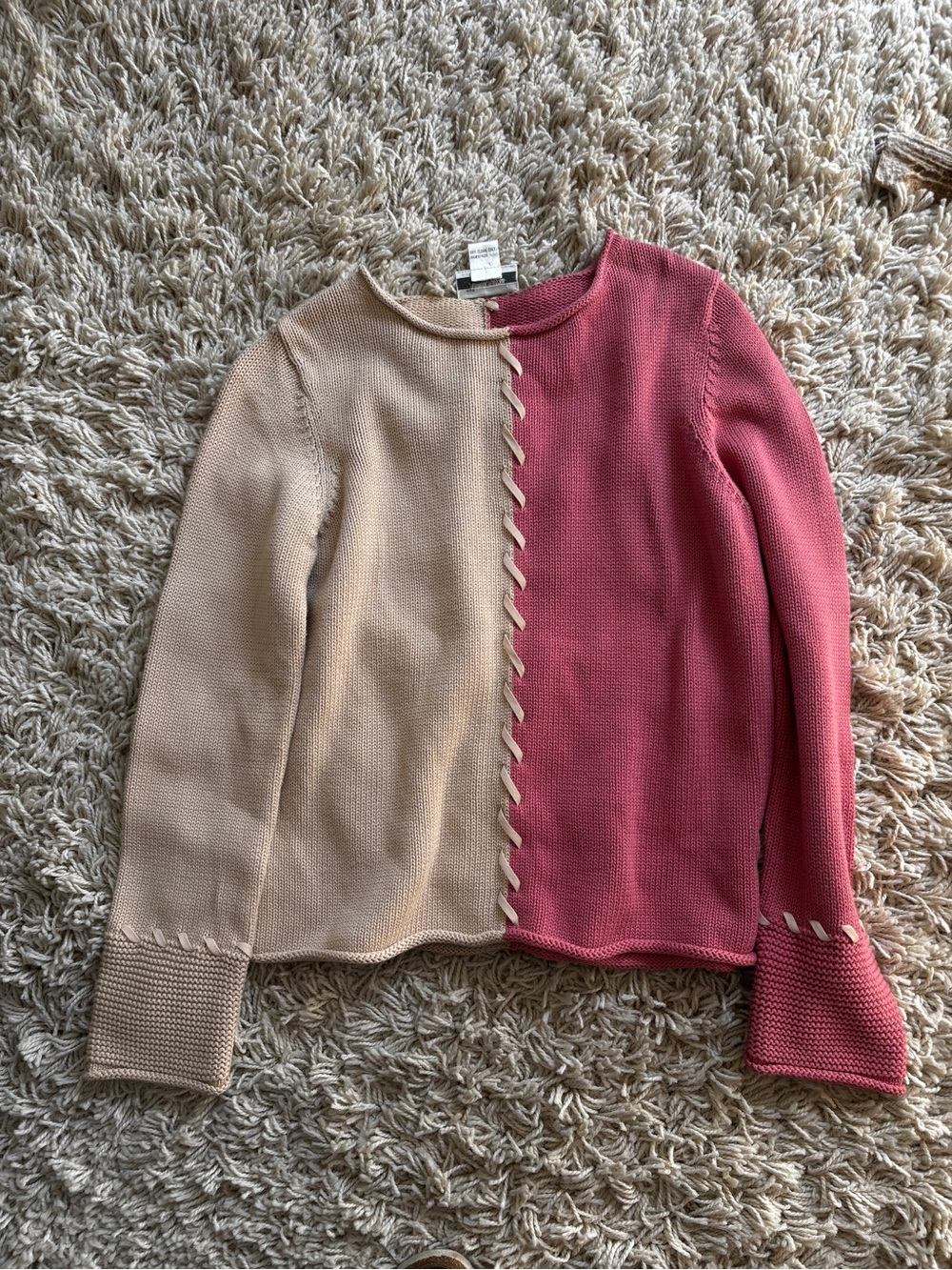 Nwot nieman marcus exclusive color block 100% cotton Knit Sweater ribbon detail